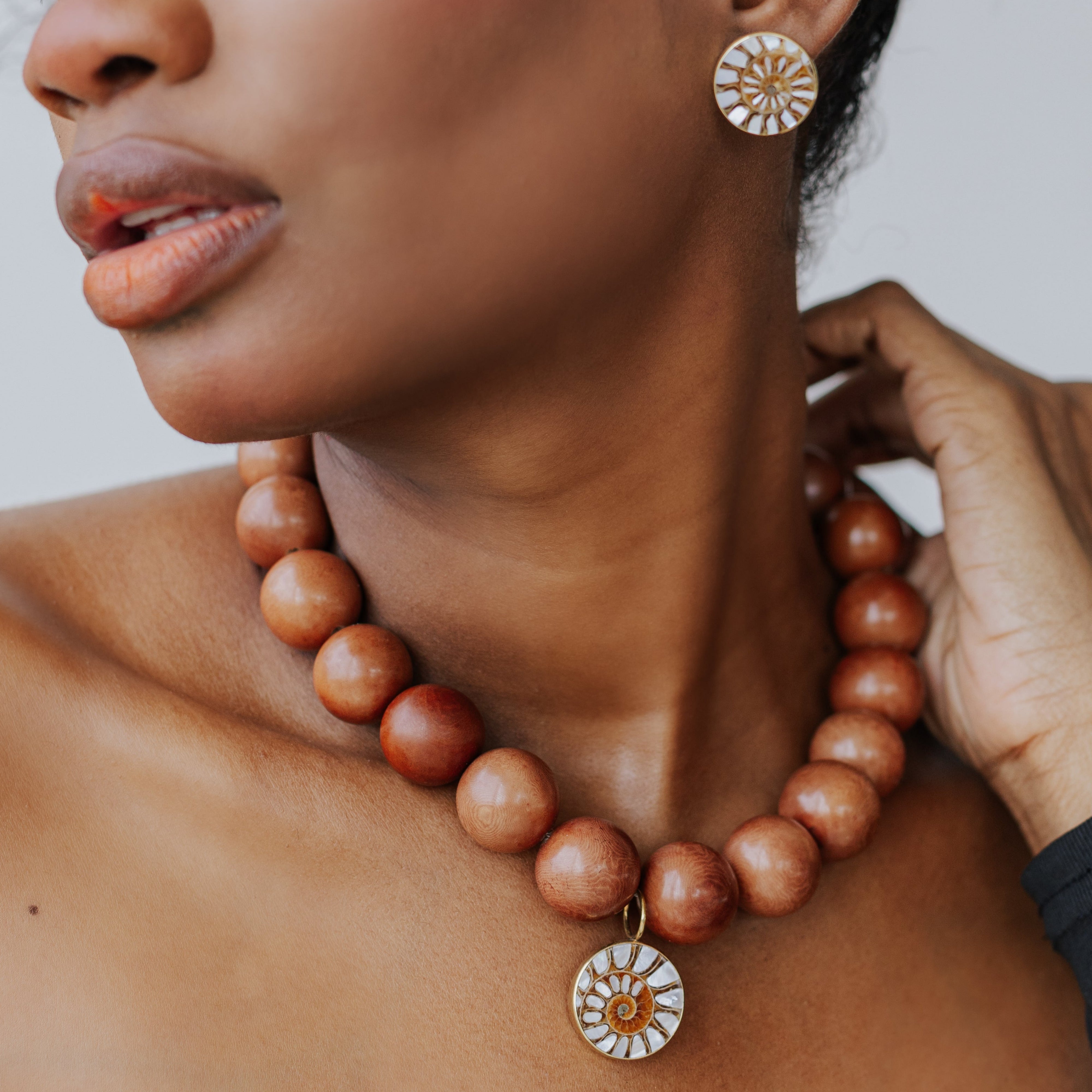 Emilia Necklace - Mother of Pearl Ammonite and Tagua